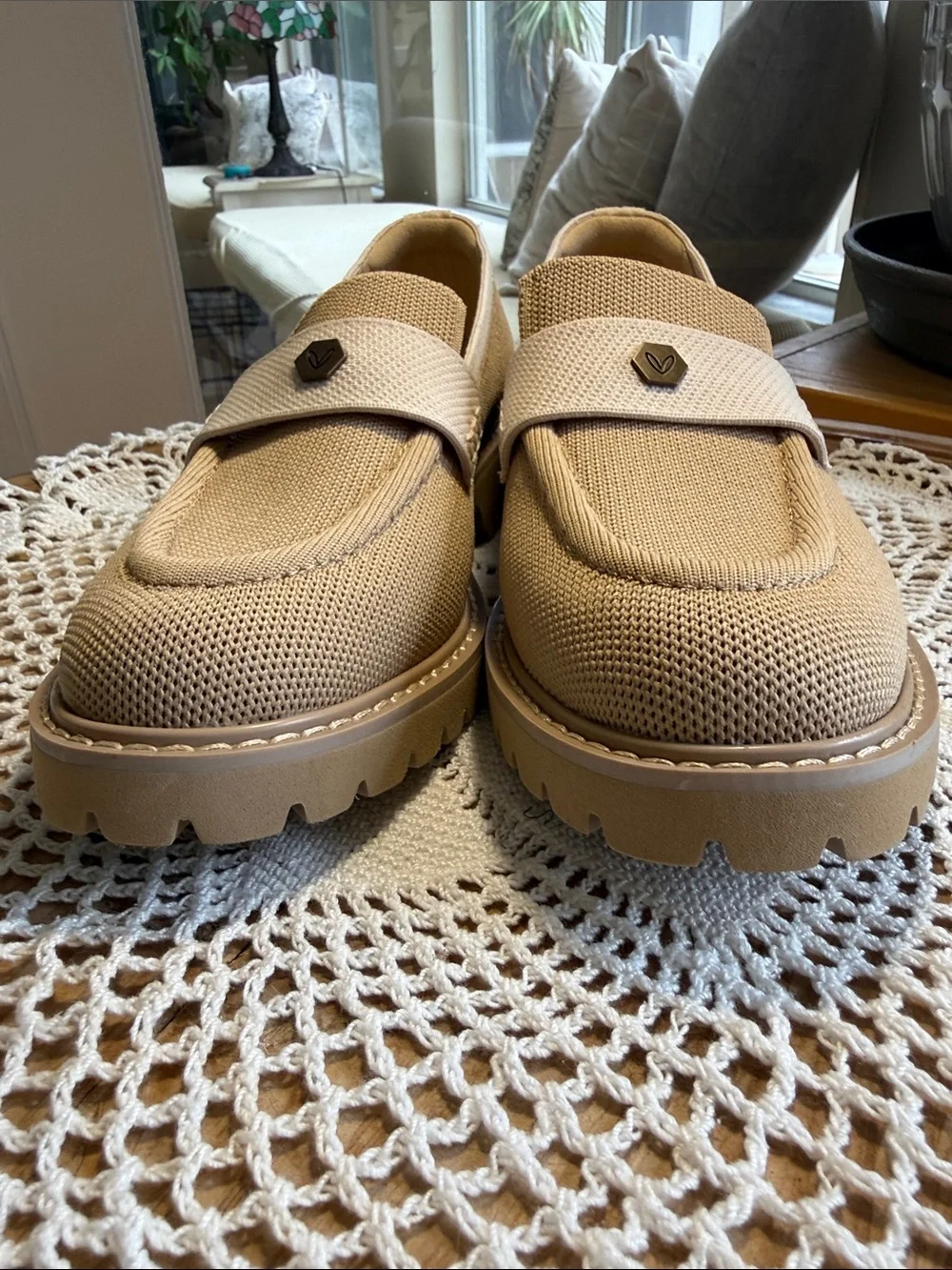 Vivaia Women’s Neutral Beige Loafers - Slip-On Knit Flats Size 38